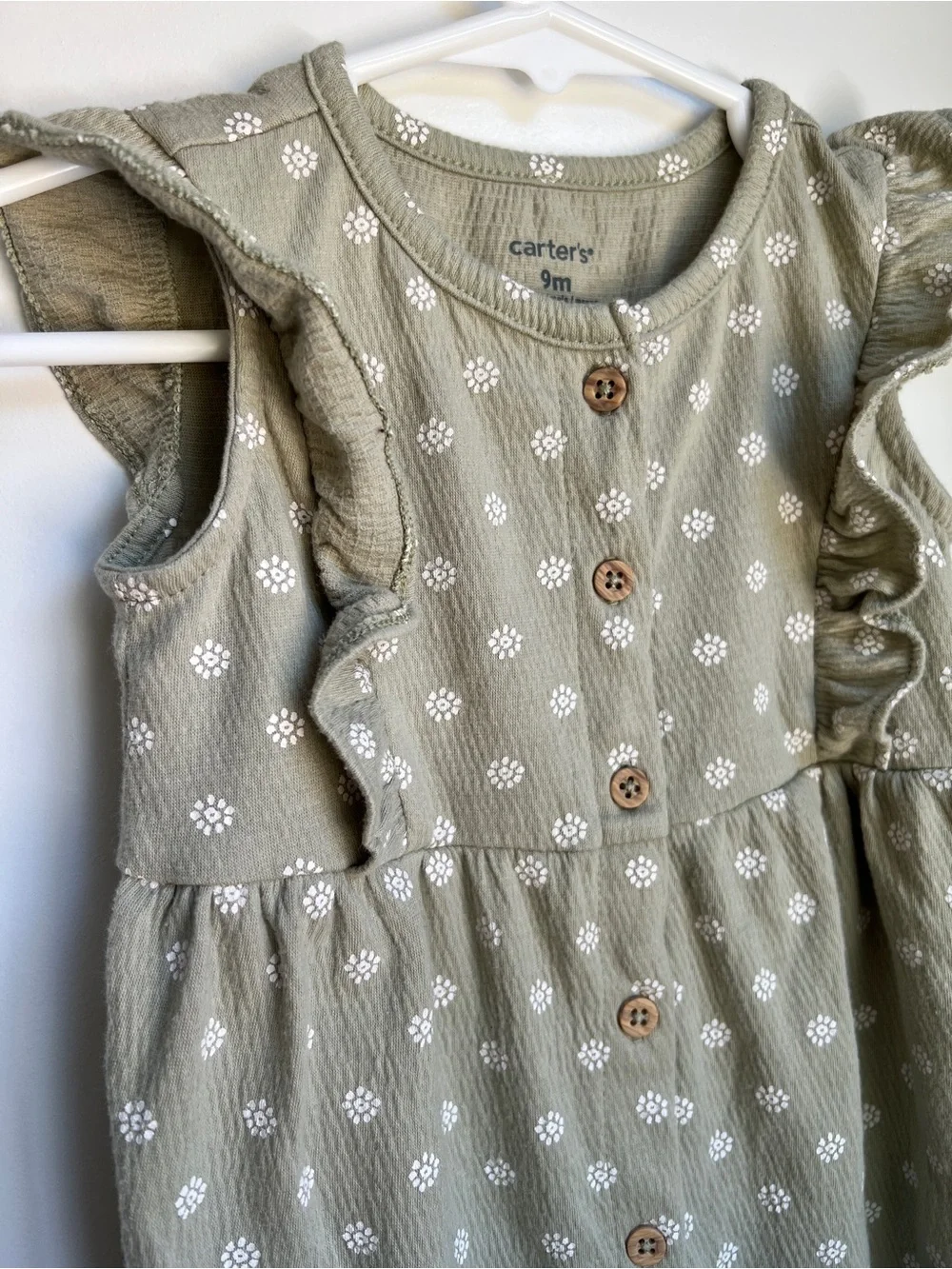 Carter’s 9M Sage Green Floral Ruffle Sleeve Jumpsuit Romper